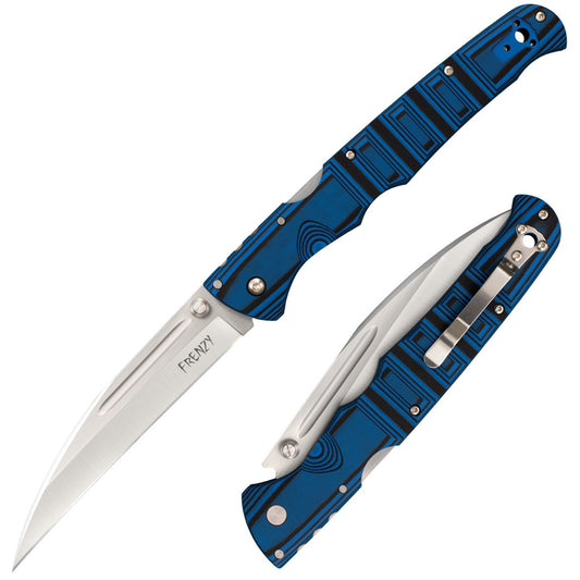 Blue Tactical Folding Knife with Stainless Steel Blade - Front and Back View